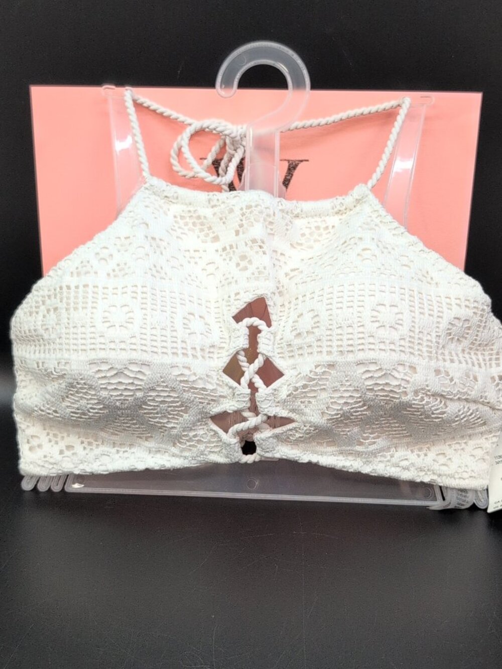 Victoria’s Secret Swim Crochet Halter Bikini Top Size Small Coconut White